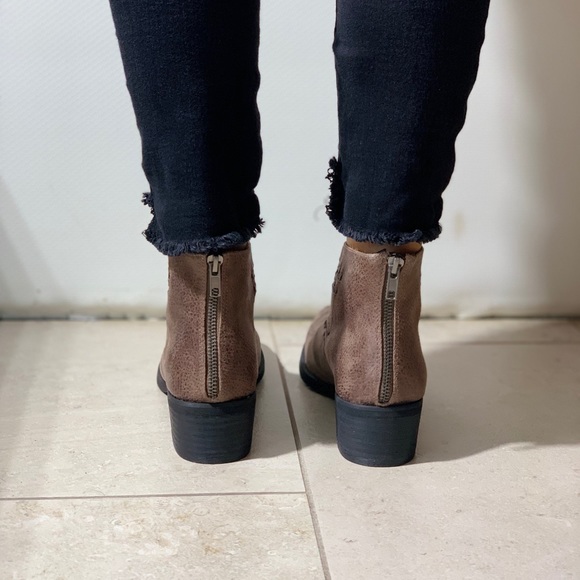 Taupe Woven Top Distressed Boho Ankle Booties - Picture 4 of 7